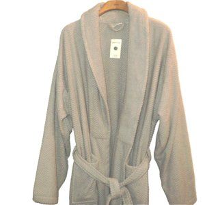 Linum Home Textiles Turkish Robe UNISEX L/XL Tan-Gray Herringbone Cotton NEW